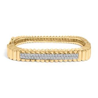 House of Brilliance 14K Yellow Gold 1 1/4 Cttw Diamond Ribbed Rounded Rectangle Bangle Bracelet at Nordstrom