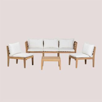 Sklum Sklum - Set da giardino con divano componibile in 5 pezzi con braccioli e tavolino in legno di acacia Filips