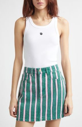 Marimekko Kedol Unikko Stretch Cotton Rib Tank in Black White at Nordstrom, Size Xx-Large
