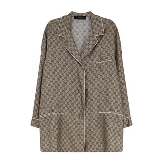 Gucci Camisa Estampada de Seda Twill - Nightwear & Lounge - Mujer - Beige - S