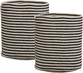 Beliani Beliani - Conjunto De 2 Cestas De Algod&oacute;n Beige Negro 32 Cm Patr&oacute;n A Rayas Trenzado Yerkoy