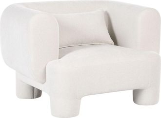 Beliani Armchair White Fabric Upholstery Plush Texture Cylindrical Legs Organic Style HOGBO
