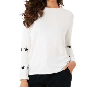 French Kyss Star Sleeve Round Neck Top In Ivory/black