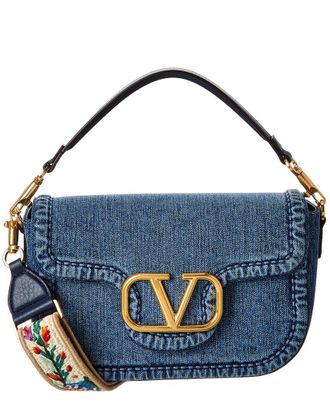 Valentino Alltime Denim & Leather Shoulder Bag