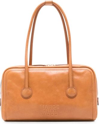 Marge Sherwood Tassen, Dames, Bruin, ONE Size, Leer, Schoudertas met logo-reli&euml;f