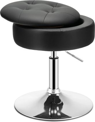 Costway Costway - Taburete De Tocador Con Almacenamiento, Otomana Redonda De Cuero Pu Giratorio A 360&deg;, Taburete De Maquillaje Ajustable En Altura Con Tapa Ab
