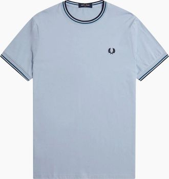Fred Perry Mens Fred Perry Twin Tipped Mens T Shirt Crew Neck Short Sleeve Summer Tee - Blue - Size: 42