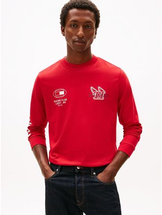 Tommy Hilfiger Mens Long-Sleeve Hilfiger Racing Club T-Shirt - Red - XL