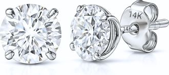 MAX + STONE 14k Yellow or White Gold Solitaire Round Cubic Zirconia Stud Earrings 3.5mmto8mm