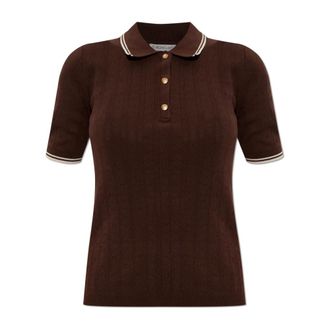 Moncler Polo Shirts, female, Brown, Size: XS Polo with logo patch