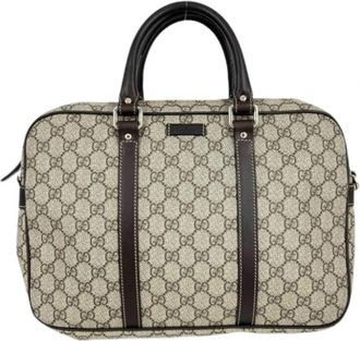Gucci Pre-owned Vintage Canvas Briefcase Handbag - unisex - Vintage Handtas - Beige - ONE Size - Leer - Vintage