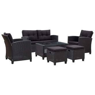 vidaXL Vidaxl - Set De Sof&aacute;s De Jard&iacute;n 6 Piezas Y Cojines Rat&aacute;n Sint&eacute;tico Negro