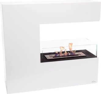 Purline Purline - Chimenea De Etanol De Suelo En Acero Blanco Y Cristal Templado