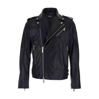 Dsquared2 Jassen, Heren, Zwart, M, Katoen, Kiodo Leather Jacket