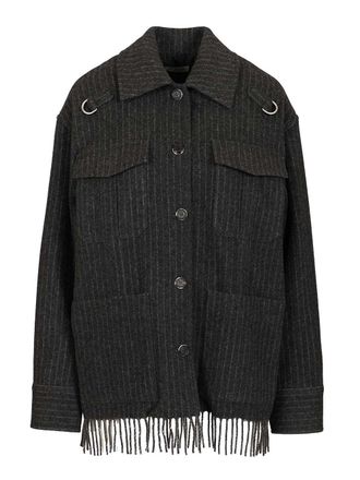 Durazzi Milano Pinstriped Wool Overshirt Coats Grey-Donna