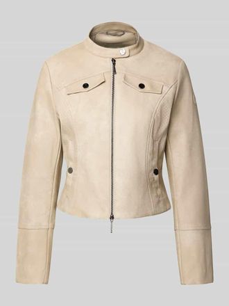 AMBER & JUNE Slim Fit Jacke in Leder-Optik in Beige, Gr&ouml;&szlig;e 34