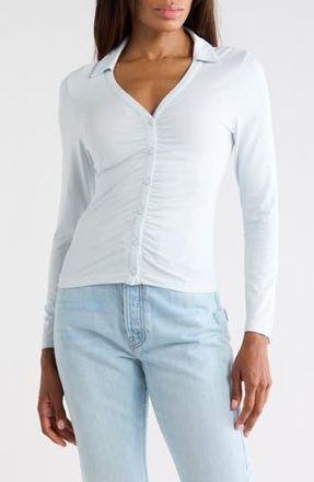 Rag & Bone Lucy Ruched Polo Button-Up Shirt in Sky at Nordstrom Rack, Size Xx-Small