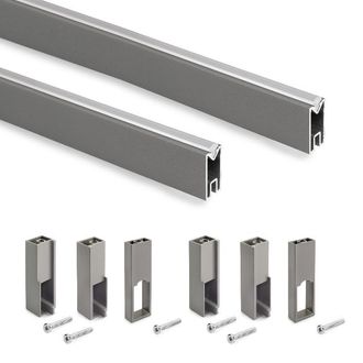 Emuca Emuca Lote De 2 Barras Para Armario Luxe De Longitud 1.15m Con Soportes, Aluminio Y Pl&aacute;stico, Titanio