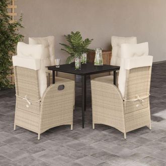 vidaXL Set Comedor De Jard&iacute;n 5 Pzas Con Cojines Rat&aacute;n Sint&eacute;tico Beige Vidaxl