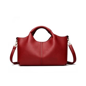 Generic Soft Leather Womens Handbag Tote Bag Fashion Women Shoulder Trendy Female Commute Crossbody Bags Wallet(Wine Red)