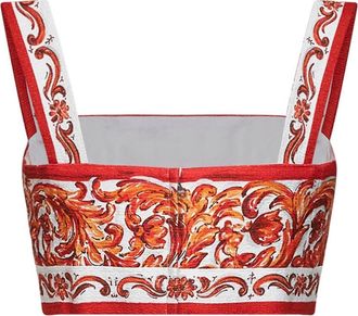Dolce & Gabbana Womens Bralette Top Orange Maiolica Print Multicolour Cotton Tops