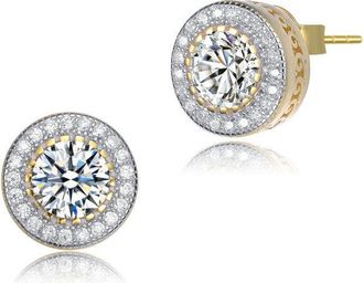 Rachel Glauber Round Halo Stud Earrings with Clear Cubic Zirconia