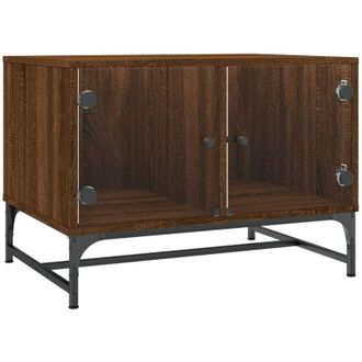 vidaXL Vidaxl - Mesa De Centro Con Puertas De Vidrio Marr&oacute;n Roble 68,5x50x50 Cm