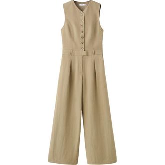 Mango Sleeveless Wide Leg Jumpsuit in Khaki at Nordstrom, Size Xx-Large