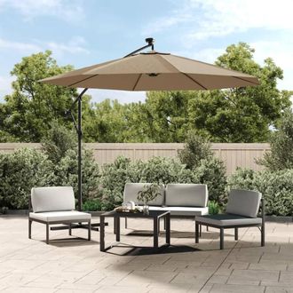Berkfield Home Cantilever Umbrella with LED Lights & Steel Pole 300 cm Taupe in Beige