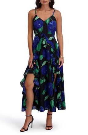 Siena My Balconia Burnout Chiffon Midi Dress in Black Multi at Nordstrom Rack, Size 14