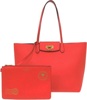 Ferragamo Red Color Leather Tote Bag (Pre-Owned)