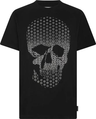 Philipp Plein T-shirt met ronde hals en strass-doodskop - Heren - T-shirts - Zwart - L - Katoen - Tops