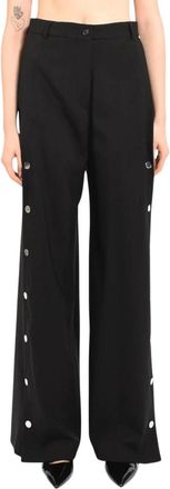 Sportmax Wijde Broek - Dames - Wijde Broeken - Zwart - S - Leer - Broeken