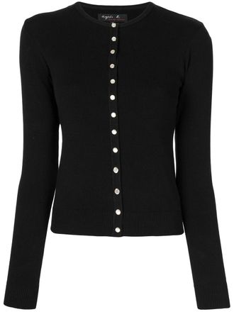 agnès b. button front jersey top - women - Wool - 4 - Black