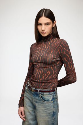 Ganni Rawhide Turtleneck in Printed Jersey - Size 32 Viscose