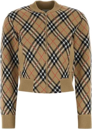 Burberry Geruite Cardigan van Wolmix - Dames - Bomber jackets - Beige - L - Wol - Jassen