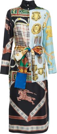 Burberry Abito in seta con design patchwork - Blu