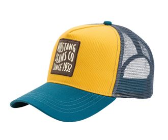 Mustang Trucker Cap MUSTANG, Damen, blau, mustard gelb, Materialmix, mehrfarbig, Caps Trucker Cap, Netzeinsatz, Gr&ouml;sse individuell verstellbar
