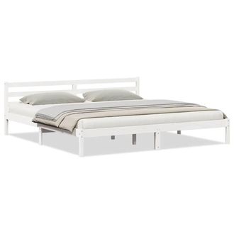 Berkfield Home White Bed Frame with Headboard White 200x220 cm Solid Wood Pine