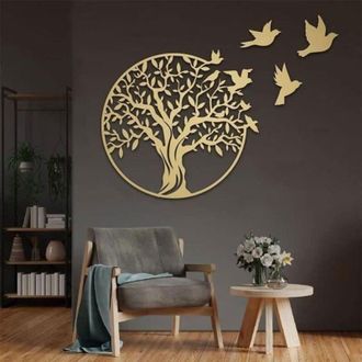 OEM Wovte &Aacute;rbol De La Vida De Metal De 49 Cm Para Decoraci&oacute;n De Pared, Decoraci&oacute;n Redonda De Metal Para Dormitorio, Color Dorado