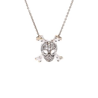 Roberto Coin Skull and Crossbones Pendant Necklace 18K White Gold and Diamonds