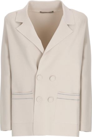 D.exterior Beige Viscose Embellished Double-Breasted Blazer