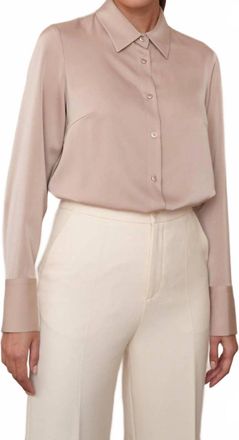 ATTENTIF Classic Collared Satin Shirt In Beige