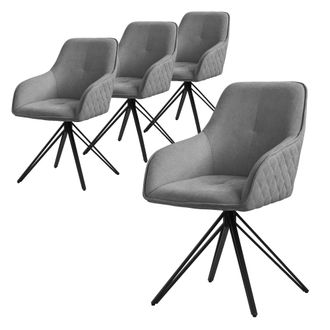 ML Design Ml-design - Set 4x Silla De Comedor Giratoria Con Respaldo Y Reposabrazos Asiento Gris De Tela Tejida Tapizado Con Patas De Metal Sill&oacute;n Dise&ntilde;o Ergon&oacute;