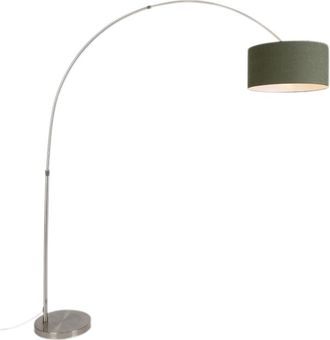 QAZQA Moderno L&aacute;mpara De Arco De Acero Con Pantalla Verde Musgo 50/50/25 - Xxl Textil /acero Alargada Adecuado Para Led Max. 1 X 60 Watt - Qazqa