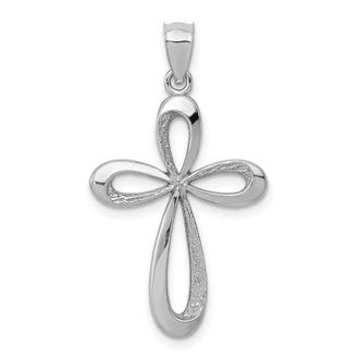 Diamond2Deal 14k White Gold Polished Ribbon Cross Pendant