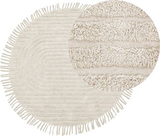 Beliani Alfombra De Algod&oacute;n Beige Claro 140 Cm Flecos Sala De Estar Dormitorio Halfeti