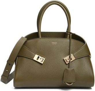 Ferragamo Small Hug Grained Leather Top Handle Bag in New Olive at Nordstrom