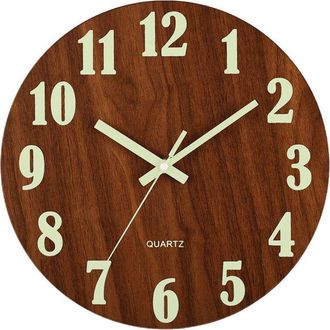 OEM Reloj De Pared Silencioso De 30 Cm (12 Pulgadas) Con Iluminaci&oacute;n, Dise&ntilde;o De Madera, Luz Nocturna, Redondo, Ideal Para Sala De Estar Y Dormitorio. Se I