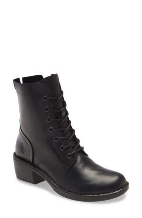 FLY London Milu Lace-Up Leather Boot in Black Leather at Nordstrom, Size 10-10.5Us